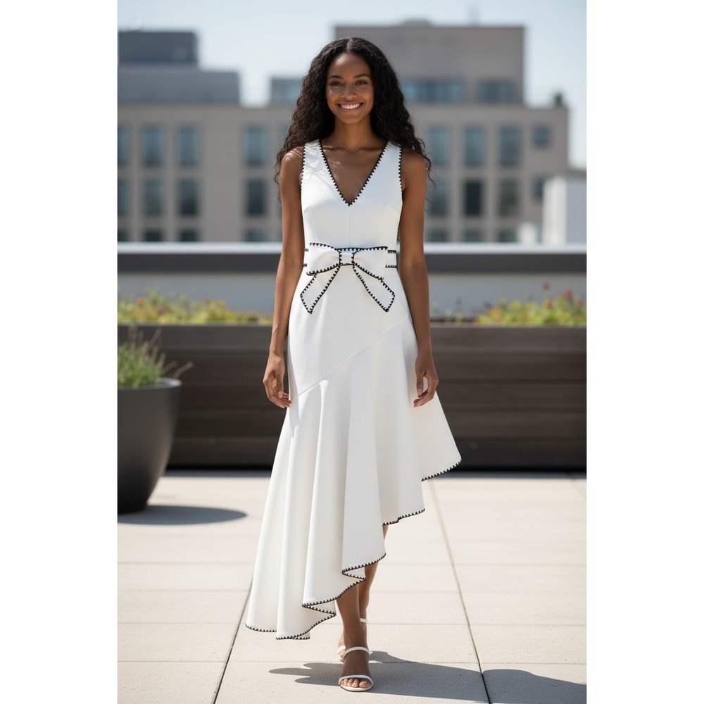 Badgley Mischka  High-Low AsymmetricalGown with embroidered Trimming‎ Scuba 8